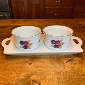 Royal Worcester Evesham Gold Pattern Set of 2 Ramekins 4 oz. with Undertray